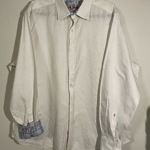 Robert Graham White Dress Shirt with Blue Patterned Accents